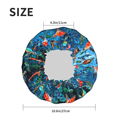 Sea Turtle Shower Cap For Women Adjustable Double Waterproof Layers Bathing Bath Cap Hair Protection Reusable Ladies Spa Salon Shower Hat - color: Sea Turtle