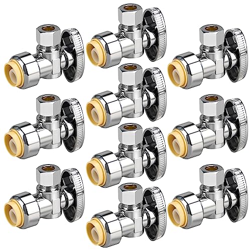 10pcs Angle Stop Valve, 1/2" PTC Input, 3/8" OD Compression Output | for Kitchen, Faucet, Toilet Valves - size: 10×Angle