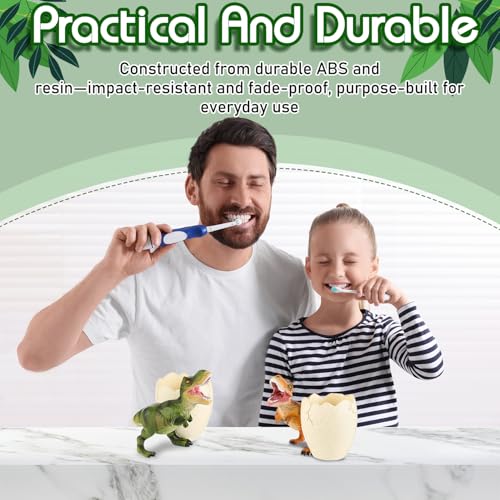 Eaasty 2 Pcs Dinosaur Kids Toothbrush Holders Toothbrush Organizer Funny Dino Resin Cup for Bathroom Easy to Clean Pen Holder Gift Birthday Children's Day Christmas