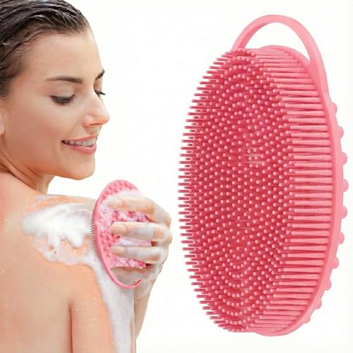 Silicone Body Scrubber, Exfoliating Loofah Alternative for Women Men, Soft Silicone Body Shower, 2 in 1 Bath and Shampoo Brush for Sensitive Skin, Back,Showering, Brush Exfoliator (Pink) - size: Pink