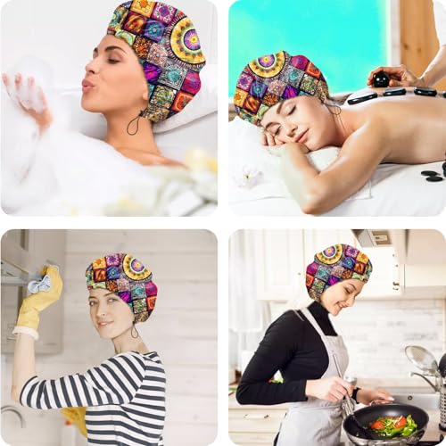 2 PCS Shower Cap Reusable Waterproof Double Layers Hair Caps Shower Bath Adjustable Elastic Hat for Women Girls Cute Aesthetic-Pink Cloud Mandela - color: AI17-Pink Cloud Mandela