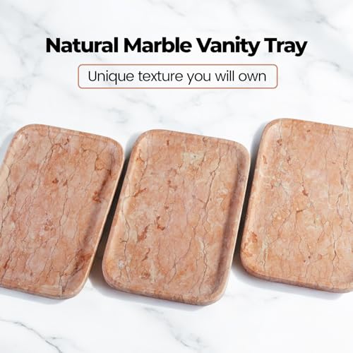 Karibiber Marble Vanity Tray, Bathroom Tray for Countertop, Decoration Dresser Organizer, Perfume, Jewelry Holder, Red Stone Serving for Kitchen Sink Storage(Spring Rose) - color: Red