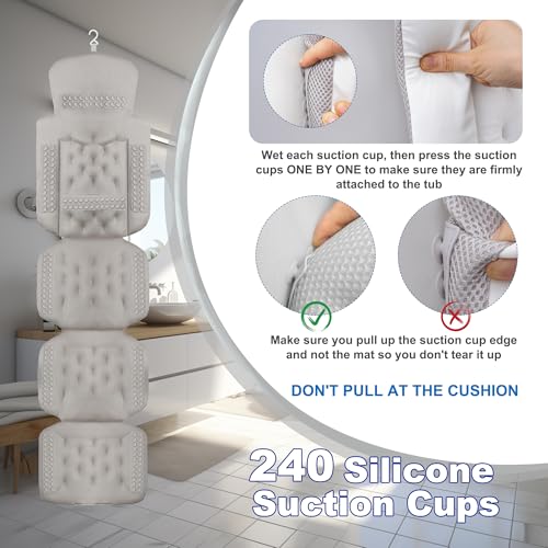 Luxury Full Body Bath Pillow for Bathtub, Bath Pillows for Tub with Mesh Laundry Bag, Cushion for Bathtub Headrest Neck Back Support - 5D Air Mesh & Quick Drying | White 63" x 16" - size: 63" x 16"