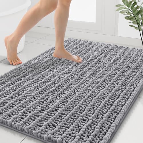 Smiry Bathroom Rugs Mat 40x32, Extra Soft Absorbent Chenille Bath Rugs, Non Slip Rubber Backing Machine Washable Quick Dry Bath Mats for Bathroom Floor, Tub, Shower, Home Decor Accessories, Grey - color: Grey, size: 40'' X 32''