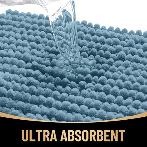 OLANLY Thick Small Bathroom Rugs 24x16, Extra Soft Absorbent Chenille Bath Rugs, Rubber Backing, Machine Wash Dry, Bath Mats for Bathroom Floor, Tub and Shower, Home Decor Accessories, Airy Blue - color: Airy Blue, size: 24" X 16"
