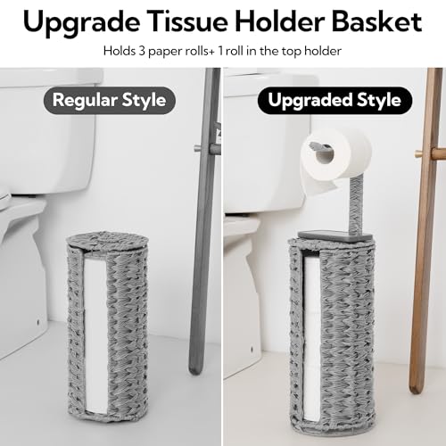 GRANNY SAYS Wicker Freestanding Toilet Paper Holder Stand with Storage, Modern Covered Toilet Paper Stand for 4 Rolls with Shelf for Wet Wipes, Tissue Holder for Bathroom Decor and RV, Gray - color: Gray, size: 6¾"D(For 4 Roll)