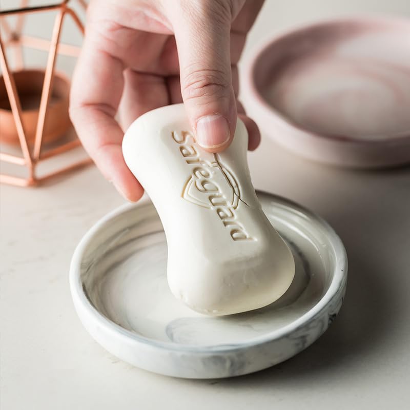 Round Marble Soap Tray, Small Ceramic Soap Dish, Cute Women Trinket Plate (Grey) - color: Grey