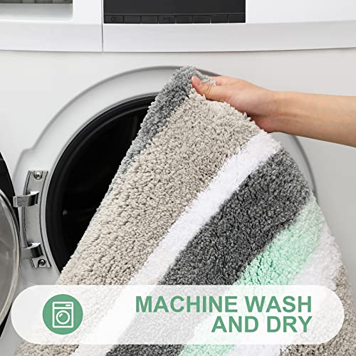 Buganda Microfiber Striped Bathroom Rugs Bath Mat, Extra Thick, Soft and Shaggy, Absorbent, Machine Washable, Bath Rugs for Bathroom, Tub and Shower, 36x24 Inches, Green-Grey - color: Green-grey, size: 36" X 24"