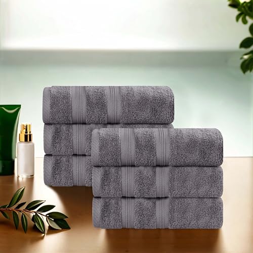 Superior Cotton Hand Towel Set, Plush Soft Towels for Spa, Gym, Bathroom, Guest Bath, Kitchen, Decor, Home Basics, Hotel Quality, Daily Drying, Zero Twist, Smart Dry Collection, Set of 6, Grey - color: Grey, size: Hand Towel