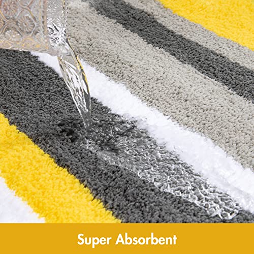 MIULEE Yellow Grey Bathroom Rug 16x24 Inch, Small Soft Thick Microfiber Striped Bath Mat, Non Slip Fluffy Plush Machine Washable Quick Dry for Bathroom Decor, Floor Tub and Shower - size: 16”x24”