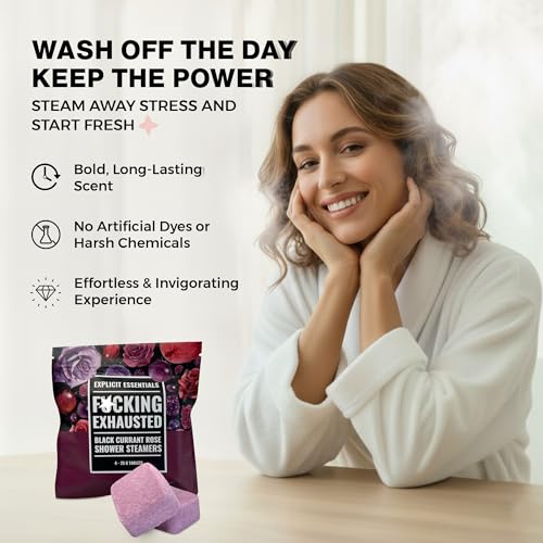 Explicit Essentials F Exhausted Shower Steamers | Black Currant Rose Aromatherapy Shower Steamer Tablets for Relaxation & Stress Relief | Spa Shower Gift for Self-Care, Birthdays & Holidays