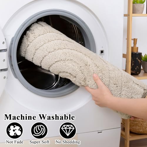 SHACOS Bathroom Rugs Sets 5 Piece Ultra Soft Absorbent Microfiber | Bath Mat with Bath Runner, U Shape Contour Rug, Toilet Lid Cover, Non Slip Machine Washable Carpet for Bedroom, Light Beige - color: Light Beige