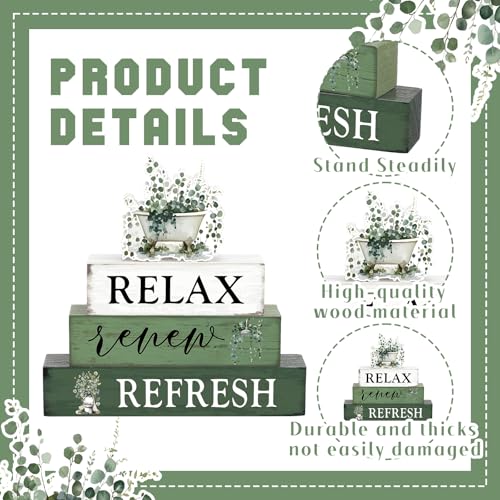 Cinnvoice 4 Pcs Eucalyptus Bathroom Decor Farmhouse Bathroom Decoration Relax Renew Refresh Table Centerpiece Gift for Christmas Valentines Back to School - style: Eucalyptus