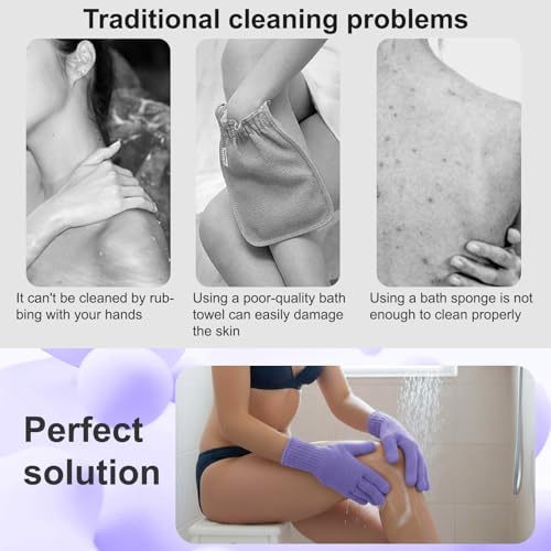 Exfoliating Glove for Shower-Body Exfoliator Scrub Gloves,Shower Gloves for Scrubbing Dead Skin,for Women Men Bath Spa - color: Purple