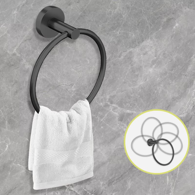 Cilee 10 Piece Matte Black Bathroom Accessories Set, 24inch Black Towel Bar Ring+Toilet Paper Holder+ Robe Towel Hook SUS304 Stainless Steel Bathroon Hardware Set - color: Black, size: 24inch