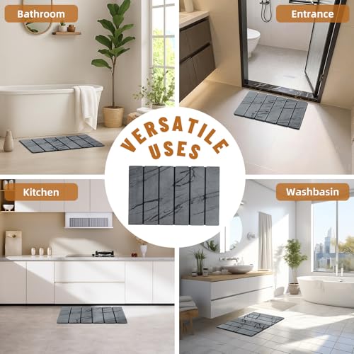 Luxspire Stone Bath Mat Foldable, Quick Drying Diatomaceous Earth Bath Mat for Bathroom, Large Bathroom Rug with Non-Slip Rubber Base, Easy Clean Shower Mat Outside Shower, 24 x 16 Inch, Marble Gray - color: E-marble Gray