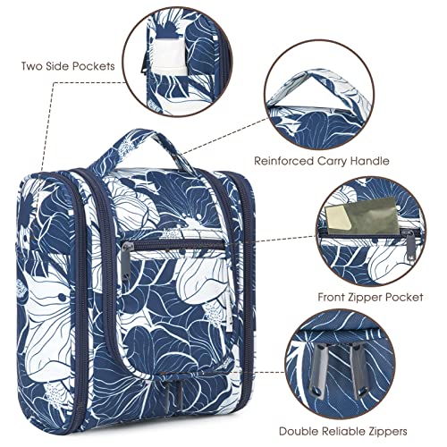 Narwey Small Hanging Travel Toiletry Bag Cosmetic Make up Organizer for Women and Men (Medium, Blue Lotus) - color: B-Blue Lotus, size: Medium