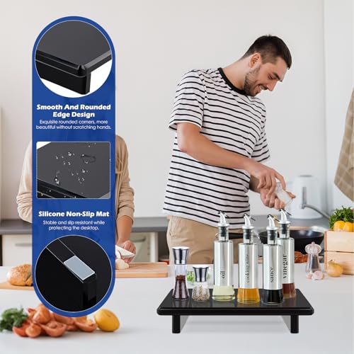 Large Black Acrylic Vanity Tray, Bathroom Countertop Organizer & Holder | 2-Pack, 12mm Thick, Raised Feet | Plant, Perfume & Cosmetic Display | Vanity, Nightstand, Desk, Sink & Kitchen Decor - size: Black-Large-9 x 5.9 x 1.5 inches