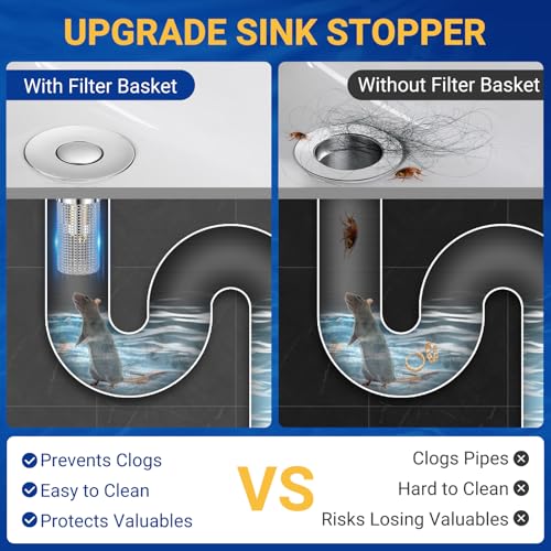 2PCS Bathroom Sink Stopper Strainer, Pop-Up Bathroom Sink Drain Strainer with Removable Stainless Steel Hair Catcher Basket, Universal Fit for US Bathroom Sinks, Bathtubs, Showers & Floor Drains - color: 2pcs