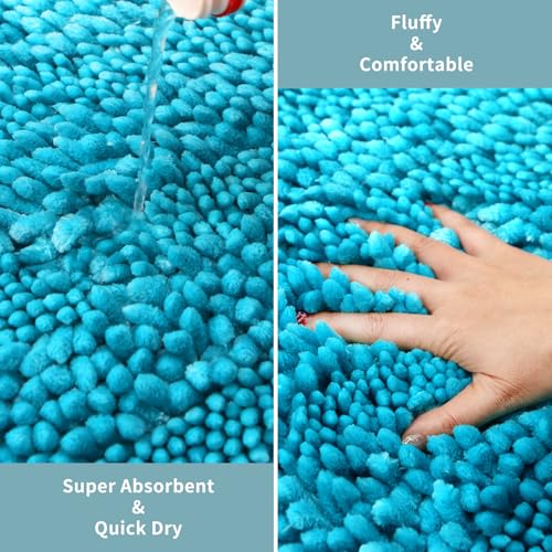 Civkor Turquoise Bathroom Rugs, Bathroom Rugs Set with Non Slip Backing, Luxury Shiny Chenille Teal Bath Mats Rug Machine Washable and Quick Dry, 31x20 and 24x16 Inch - color: Turquoise, size: 1'8" x 2'7" (Rectangular)