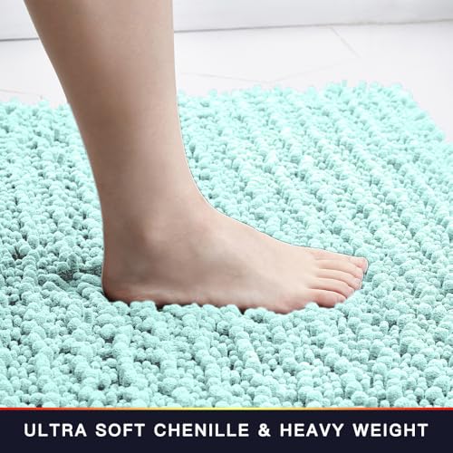 Walensee Bathroom Contour Rug Non Slip Toilet U Shaped Bath Mat (20x24, Spa Blue) Water Absorbent Super Soft Shaggy Chenille Machine Washable Dry Extra Thick Perfect Absorbant Best Plush Carpet - color: Spa Blue, size: 20"x24" Contour Rug
