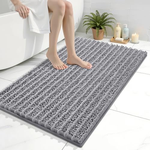 Arotive Luxury Bathroom Rugs 36x24, Extra Soft Thick Absorbent Shaggy Chenille Bath Rugs, Machine Wash Dry, Bath Mats for Bathroom Floor, Tub and Shower, Home Decor Accessories, Grey - color: Grey, size: 36" X 24"