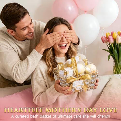 Mothers Day Birthday Gifts for Women, Honey & Almond Milk Relaxing Spa Gift Baskets for Women Self Care Package Bath Gift Set, Home Bath and Body Kit Pamper Gifts for Womens Her Mom Friends Sister - color: Gold-Honey & Almond milk