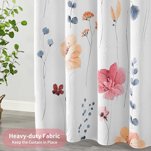 QiyI Watercolor Floral Shower Curtain, 3D Embossed Butterflies Peach Pink Flower Bathroom Curtain, Minimalist White Cloth Bath Curtain, Waterproof Fabric Textured Shower Curtain Set with Hooks, 72x72 - color: Blush Peach, size: 72"W x 72"L (Pack of 1)