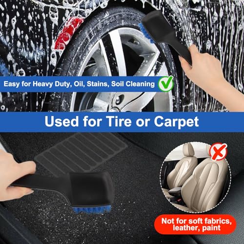 Wheel Rim Tire & Carpet Cleaning Brush Set, Soft & Stiff Bristle Wash Cleaning Supplies Kit for Car All Exterior Surface and Car Interior Cleaning Brush for Car Truck SUV RV Motorcycle (Blue)