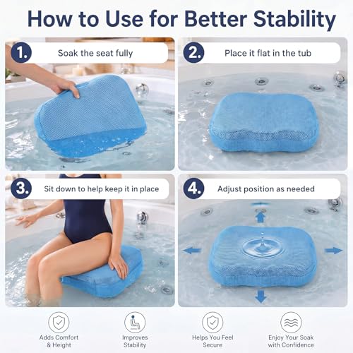 Yerliker 1 Pcs Foldable Hot Tub Booster Seat for Adults, Adjustable 2 Heights up to 6.3", Weighted Booster Seat 3D Air Mesh Hot Tub Accessories Quick Dry Micro Dot Non Slip for Spa Bathtub Pool - color: Blue