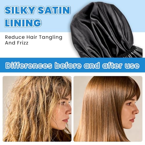 Extra Large Shower Cap XL Satin Lining Shower Bonnet Black Shower Cap for Men Women Thick Long Hair Braids Curly Hair