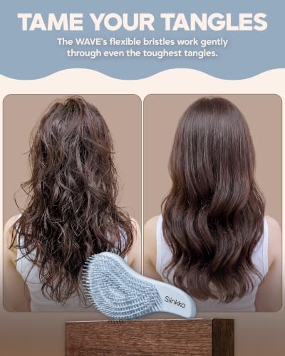 Detangler Brush, Curly Hair Brush for Women, Men & Kids - Wet & Dry Detangling Hair Brush for Curly, Thick, Fine & Wavy Hair - Anti-Breakage Wave Brush, Pain-Free Hairbrush, Mist Blue - color: Mist Blue