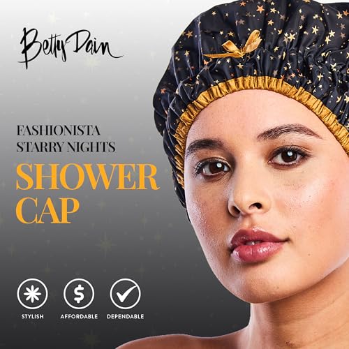 Reusable Shower & Bath Cap & Lined, Oversized Waterproof Shower Caps Large Designed for all Hair Lengths with PEVA Lining & Elastic Band Stretch Hem Hair Hat - Fashionista Starry Nights - color: Starry Nights