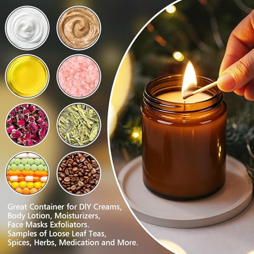 Accmor 8 oz Amber Glass Jars, 2 Pack Candle Jars with Black Lids & Inner Liners, 250g Wide Mouth Leak Proof Round Makeup Sample Containers for Storing Lotions, Creams, Honey, Candle, Jelly - color: Amber, size: 8 Ounce