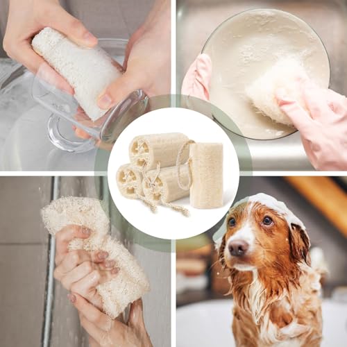Natural Loofah Sponge Exfoliating Body Scrubbe34212424r Men Women,Reusable Bath Sponge for Shower Face, Back & Body,Eco-Friendly Bath Loofah for Deep Cleansing &Smooth Skin 4Pcs