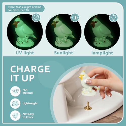 Glow in the Dark Bird Toilet Bolt Covers Decorative, Bolt hole 1.14'' | 2Pack PLA Material, Hides Rusty Toilet Bolts, for Bird Lovers, Glows After Light Exposure - style: Cardinal Bird