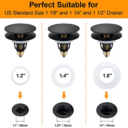 Universal Bathroom Sink Drain Stopper - 1.1~1.5" Pop Up Drain Stopper, Anti-Clogging Bounce Basin Filter with Hair Catcher, Stainless Steel Sink Drain Strainer (Matte Black) - color: Matte Black, style: Large Lid