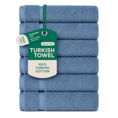 SALBAKOS 100% Turkish Cotton Hand Towels Set 6-Piece Blue 16x30 in | Luxury Premium Quality Thick Super Absorbent Turkish Hand Towel for Bathroom & Kitchen | Made in Turkey (Blue, 6 Hand Towels) - color: Blue, size: 6 Hand Towels
