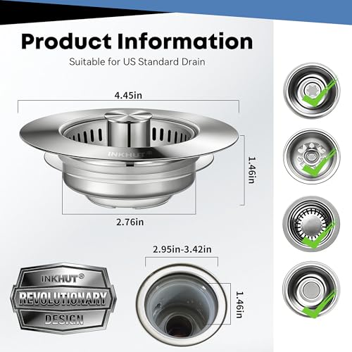 Upgraded 3 in 1 Kitchen Sink Drain Strainer - Stainless Steel Sink Stopper, Anti-Clogging Food Catcher Basket, Sink Bounce Core Drain Strainer Plug for US Standard 3 1/2 inch Drain (Mirror Silver) - color: Mirror Silver