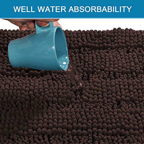 H.VERSAILTEX Bath Rugs for Bathroom Non Slip Bath Mats Extra Thick Chenille Striped Rug 20" x 32" Absorbent Non Skid Fluffy Soft Shaggy Washable Plush Mat for Indoor, Bath Room, Tub - Chocolate - color: Chocolate, size: 20" x 32"