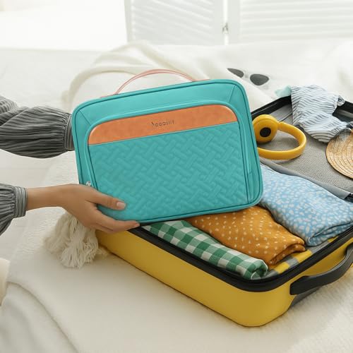 COOSKY Travel Hanging Toiletry Bag for Women, Cruise Ship Essentials, with Jewelry Organizer, Extra Large Makeup Dopp Kit, Waterproof Cosmetic Bags, Toiletries Kit Set with Trolley Belt, Blue - color: Blue, size: Large