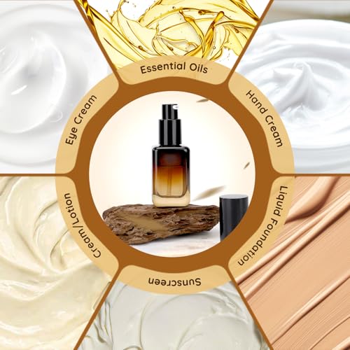 Segbeauty 1oz Glass Bottle with Pump, 30ml Empty Travel Size Pumping Lotion Dispenser Refillable, 2pcs Amber Pump Bottle Dispenser Face Cream Containers for Essential Oils Shampoo Liquid Soap Gel - size: 1oz/30ml