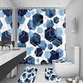 4Pcs Navy Blue Geometric Shower Curtain Set, Neutral Modern Art Deco Shower Curtain with Hooks, Elegant Trendy Simple Bathroom Sets with Shower Curtain and Rugs, 71 * 71in - color: Navy Blue