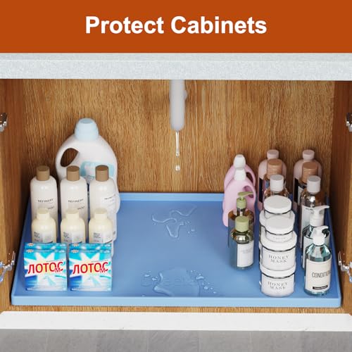 ukeetap Extra Thick Silicone Mat Waterproof with Raised Edge 22" x 19", Under Sink Mat for Kitchen & Bathroom, Kitchen Cabinet Liner, Multi-Purpose for Storage & Protection, Blue - color: Blue, size: 22"L x 19"W