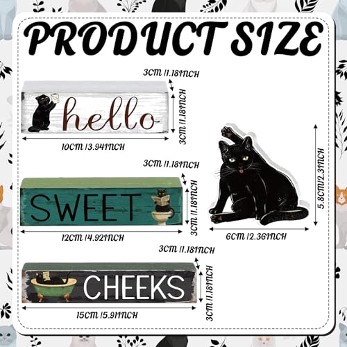 Cinnvoice 4 Pcs Black Cat Bathroom Decor Farmhouse Bathroom Decoration Hello Sweet Cheeks Table Centerpiece Gift for Christmas Valentines Back to School - style: Black Cat Hello Sweet Cheeks