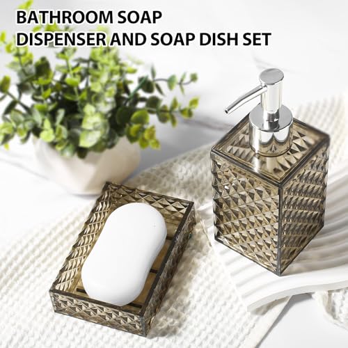 RYTOXILO Brown Bathroom Accessories Set, 4 Pack Acrylic Bath Accessory Sets Complete, Diamond Soap Dispenser and Toothbrush Holder Bathroom Counter Sink Set, Boho Modern Bathroom Decor - color: Brown