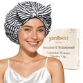 Yanibest Shower Cap for Women Reusable Waterproof, Adjustable Non-Slip Shower Hair Cap, Washable Bath Hat - color: Stripe