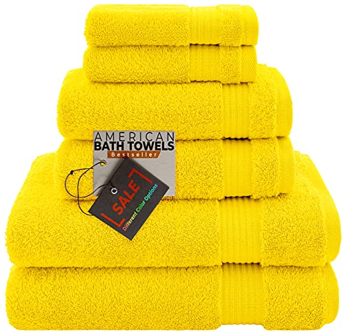 American Bath Towels 100% Cotton 6 Piece Turkish Towel Set, Ultra Soft Absorbent Bathroom Towels, 2 Bath Towel 2 Hand Towels 2 Washcloths, Yellow - color: Yellow, size: 6 Piece Towel Set XL
