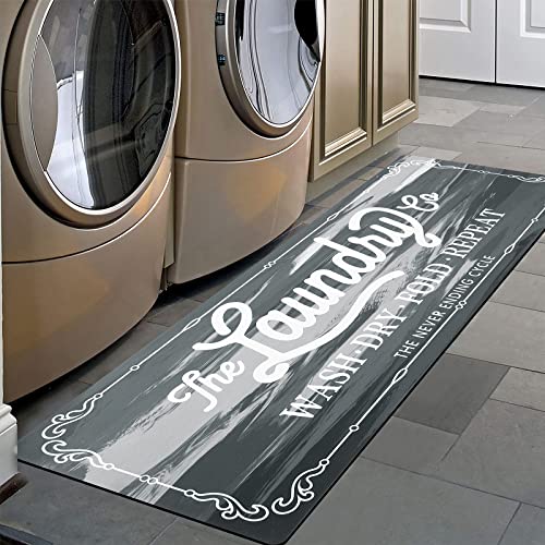 Pauwer Laundry Room Rug Runner 20"x48" Waterproof Rubber Laundry Mat Non Slip Kitchen Mats for Floor Washable Floor Mat Runner Rug for Farmhouse Mudroom Washroom Bathroom Decor - color: Light Grey, size: 1'8" x 4'