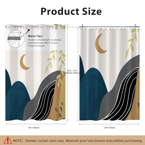 No Hook Shower Curtain Mid Century Boho with Snap in Liner, Hotel Grade Abstract Modern Shower Curtains Set for Bathroom, Spa Like Bath Curtain, Blue, 59" W x 79" L - color: 01 Mid Century - Blue, size: 59"W x 79"L (Pack of 1)